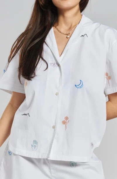 Peachaus Telopea Embroidered Ethical-cotton Pajama Shirt In Glacier White