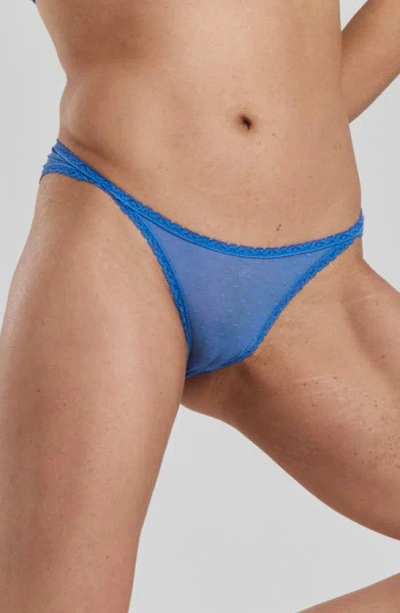Peachaus Ume Recycled-lace Mid-rise Underwear In Blue