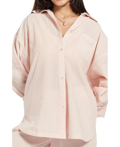 Peachaus Women's Yew Striped Ethical-cotton Pajama Shirt In Dawnlight Coral