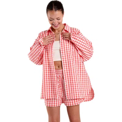 Peachaus Yew Striped Ethical-cotton Pajama Shirt In Canyon Peach