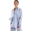 Peachaus Yew Striped Ethical-cotton Pajama Shirt In Glacier Blue