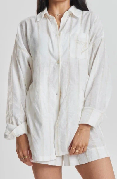 Peachaus Yew Striped Ethical-cotton Pajama Shirt In Summer Sand Beige