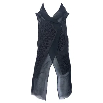Pre-owned Peachoo + Krejberg Black Silk / Linen Beaded Handcrafted Semi Sheer Top Vest