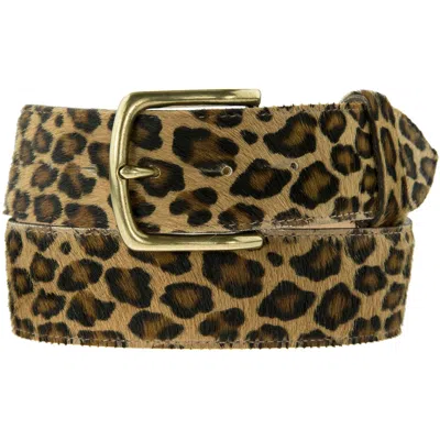Peachy Belts Ltd Men's Brown Leopard Cowhide Leather Belt With Brass Plain Buckle Unisex