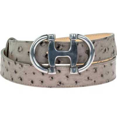 Peachy Belts Ltd Women's 30 Millimeter Wide Grey Ostrich Print Belt With Silver Double D Buckle In Gray