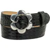 Peachy Belts Ltd Women's Black Croc Belt With Our Chelsea Daisy Silver Buckle In Black