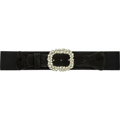 Peachy Belts Ltd Women's Black Elasticated And Suede Belt With Pearl Spangle Buckle