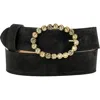 Peachy Belts Ltd Women's Black Suede And Leopard Oval Diamante Buckle In Black