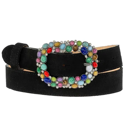 Peachy Belts Ltd Women's Black Suede Belt & Detachable Multi Coloured Spangle Buckle