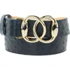 Peachy Belts Ltd Women's Blue / Gold Gold Bit Buckle & Navy Ostrich Belt