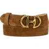 Peachy Belts Ltd Women's Brown Chestnut Suede Belt With Detachable Gold Double D Buckle In Brown