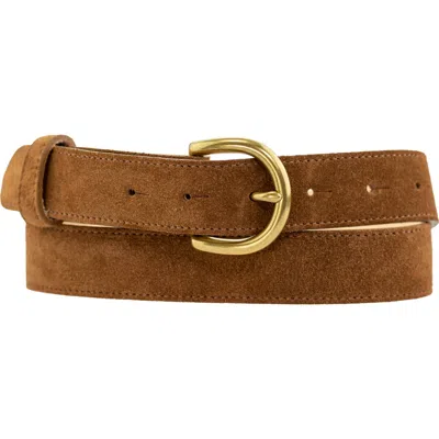 Peachy Belts Ltd Women's Brown Chestnut Suede Belt With Plain Gold Buckle - Unisex