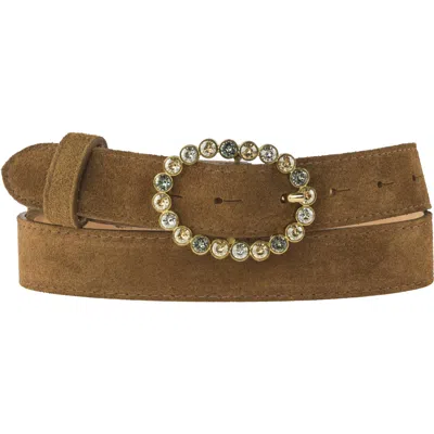 Peachy Belts Ltd Women's Brown Chestnut Suede Trouser Belt  With Our Leopard Oval Diamante Buckle