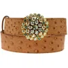 Peachy Belts Ltd Women's Brown Tan Ostrich Print Leather Belt & Leopard Waterlily Buckle In Brown