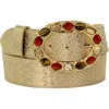 Peachy Belts Ltd Women's Champagne Croc Print Belt With Gold Oval Gemstone Buckle In Gold