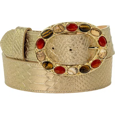 Peachy Belts Ltd Women's Champagne Gold Croc Print Belt With Our Gold Oval Gemstone Buckle