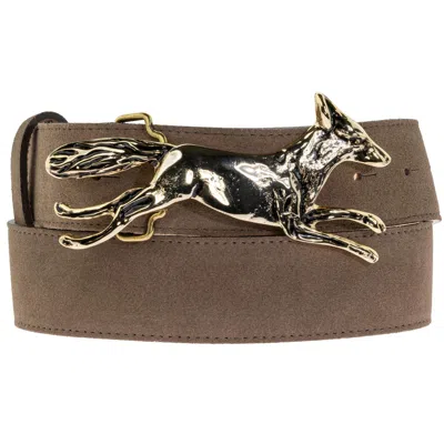 Peachy Belts Ltd Women's Gold / Neutrals Gold Fox Buckle On Mink Suede Belt