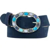 Peachy Belts Ltd Women's Navy Suede Belt With Our Blue Oval Gemstone Buckle In Blue