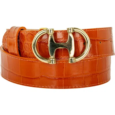 Peachy Belts Ltd Women's Orange / Gold Gold Double D Buckle On Orange Croc Print Belt