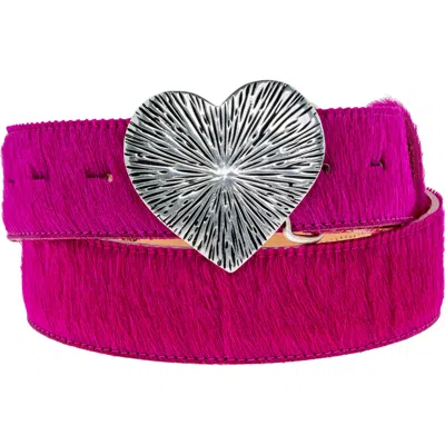 Peachy Belts Ltd Women's Pink / Purple Pink Cowhide Belt & Detachable Silver Exploding Heart In Pink/purple
