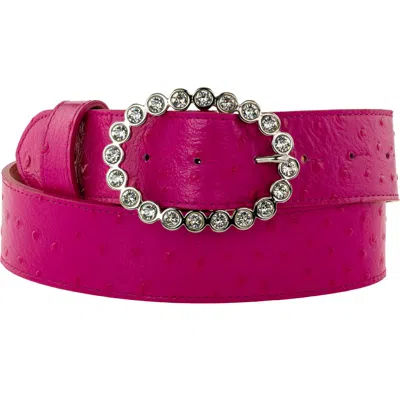 Peachy Belts Ltd Women's Pink / White White Oval Diamante Buckle On Pink Ostrich Print Belt In Multi