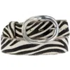 Peachy Belts Ltd Women's Zebra Cowhide Belt & Detachable Chunky Oval Buckle In Black/gray/white