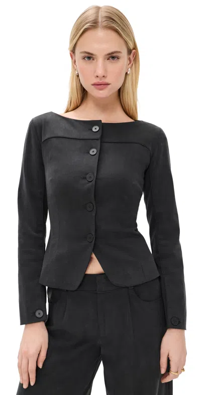 Peachy Den Bardot Tailored Top Onyx In Black