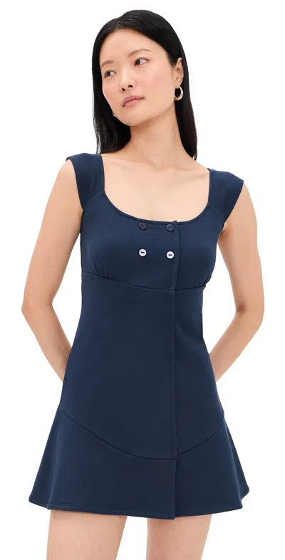 Peachy Den Joni Button Dress Navy In Blue