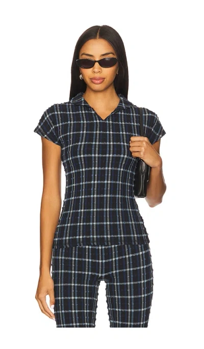 Peachy Den The Cindy Polo Top In Blue