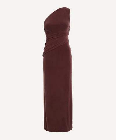 Peachy Den Women's Amelia One-shoulder Hot Choc Maxi Dress In Brown
