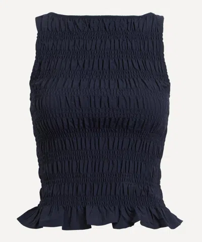 Peachy Den Women's Deba Midnight Shirred Top In Blue