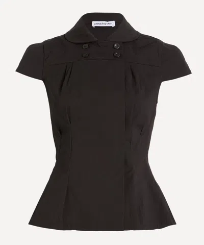 Peachy Den Women's Missy Onyx Asymmetric Blouse In Black