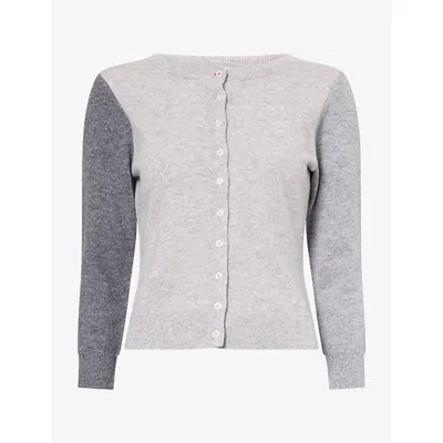 Peachy Den Womens Ava Contrast-sleeve Wool Cardigan Greyscale