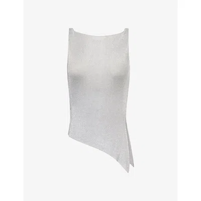 Peachy Den Womens Boat-neck Metallic Woven Top Silver In Gray