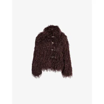 Peachy Den Womens Chocolate Patti Folding-collar Faux-fur Coat In Brown