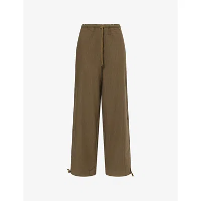 Peachy Den Womens Fig & Olive Stripe The Coppola Lounge Cotton Trousers