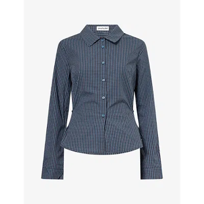 Peachy Den Womens Gloria Checked Cotton Shirt Navy Check
