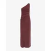 Peachy Den Womens The Amelia One-shoulder Stretch-jersey Maxi Dress Hot Chocolate In Burgundy