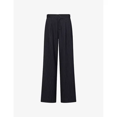 Peachy Den Womens Ink Lennox Striped Straight-leg Woven Trousers In Blue