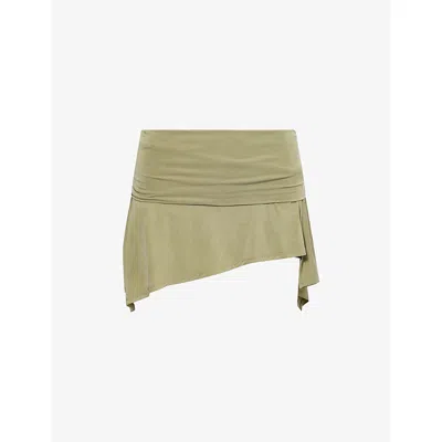 Peachy Den Womens Olive Kylie Asymmetric Stretch-woven Skort Xs In Green