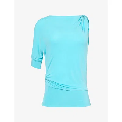 Peachy Den Womens Kylie Bubble Stretch-jersey Top Aqua In Blue