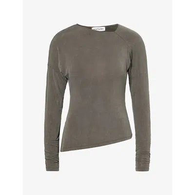 Peachy Den Womens Kylie Long-sleeve Woven Top Deep Forest