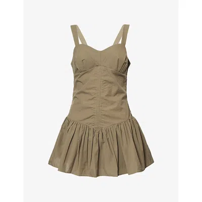 Peachy Den Womens Dylan Pleated Cotton-poplin Mini Dress Leaf