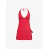 Peachy Den Womens Lipstick Cindy Halter-neck Woven Mini Halter Dress In Red