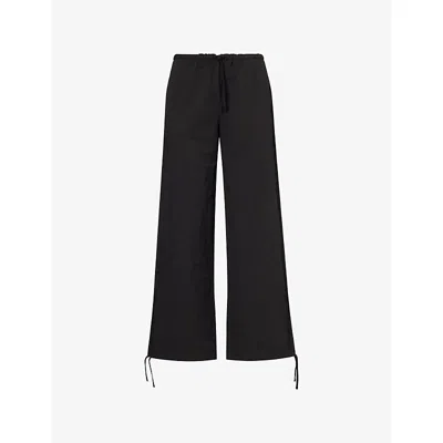Peachy Den Womens  Renee Wide-leg Cotton-blend Trousers In Black