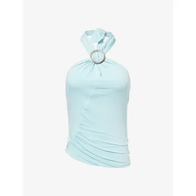 Peachy Den Womens The Amelia Halterneck Stretch-jersey Top Pale Aqua Xs In Blue