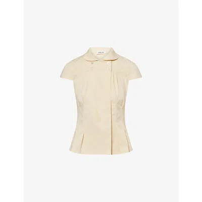 Peachy Den Womens Missy Pleated Stretch-cotton Top Parchment