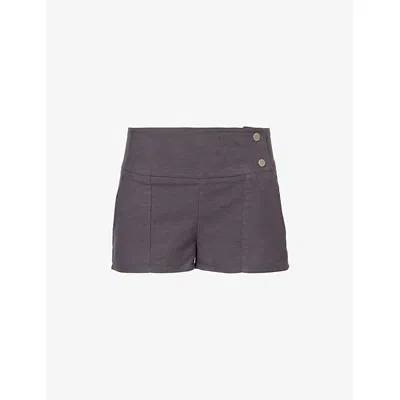 Peachy Den Womens Graphite Edie Slim-fit Cotton Shorts