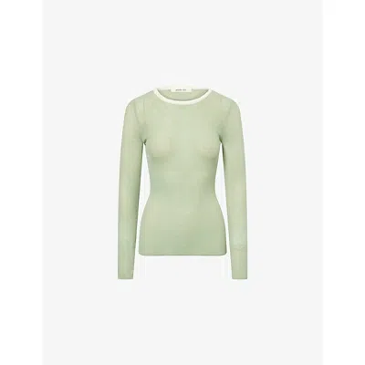 Peachy Den Womens Elise Semi-sheer Woven Top Apple