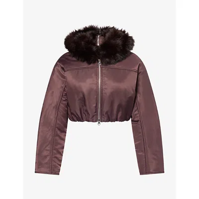 Peachy Den Womens  Faithfull Statement Hooded Shell Jacket In Brown